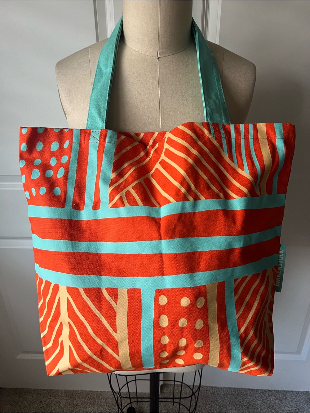 New Birkenstock Orange & Turquoise Patterned Canvas Tote Bag